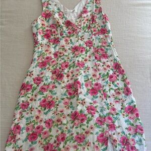 Altar'd State Pink and Green Floral V-Neck Dress